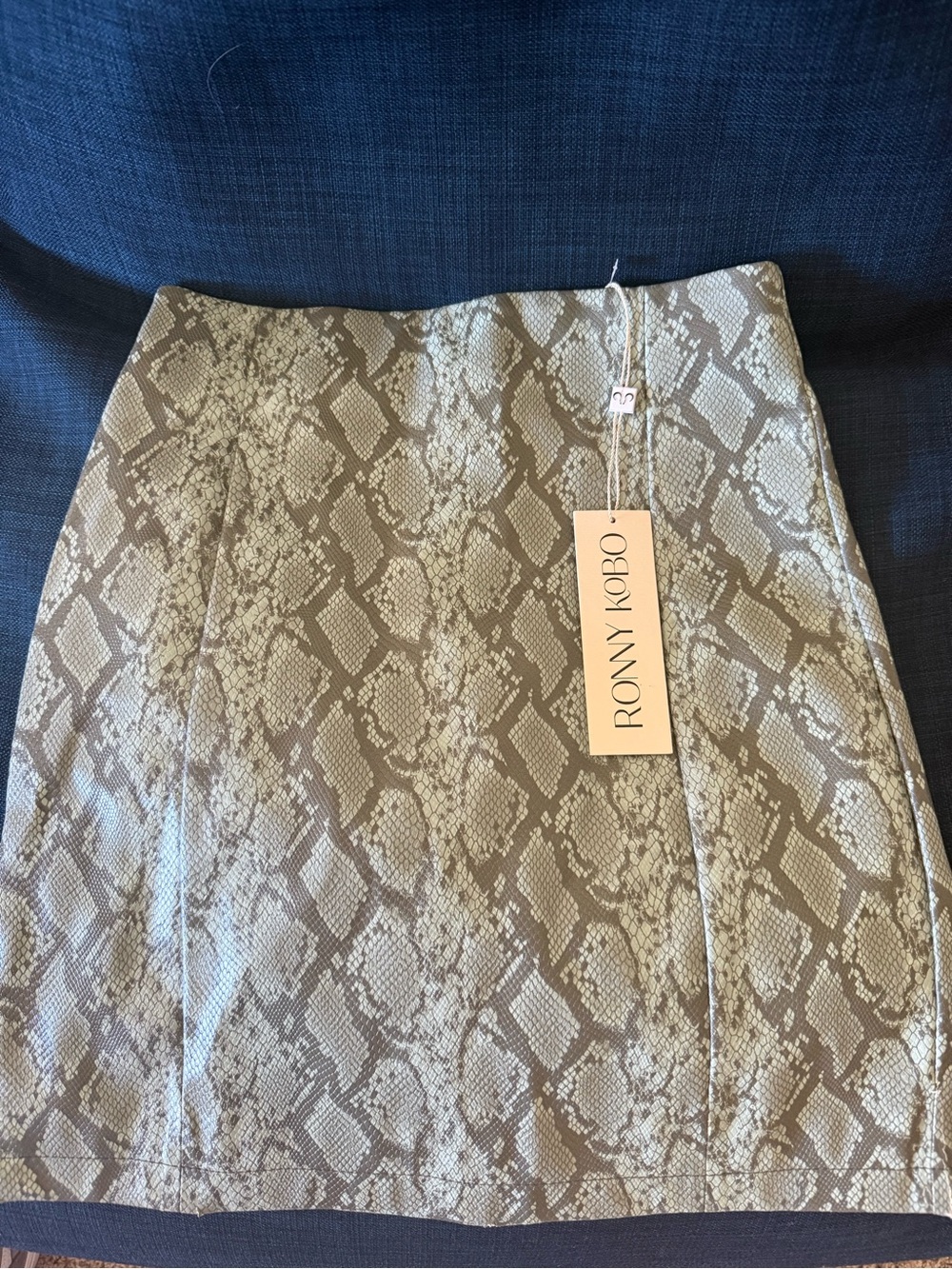 Ronny Kobo Collection Taupe and Cream Snake-Print Mini Skirt